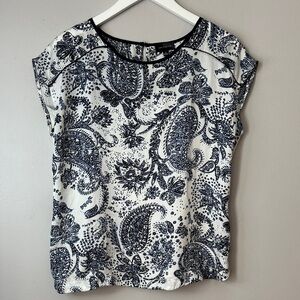 The Limited Women's White & Blue Paisley Sleeveless Sheer Top Size L